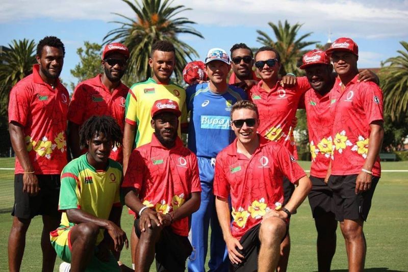 Members of the Vanuatu National Cricket Team with Australian legend Ricky Ponting