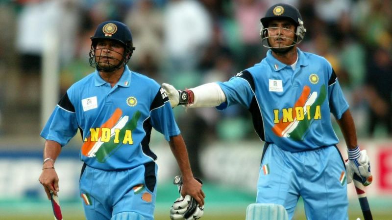 Sourav Ganguly patting Sachin Tendulkar after the latter got dismissed