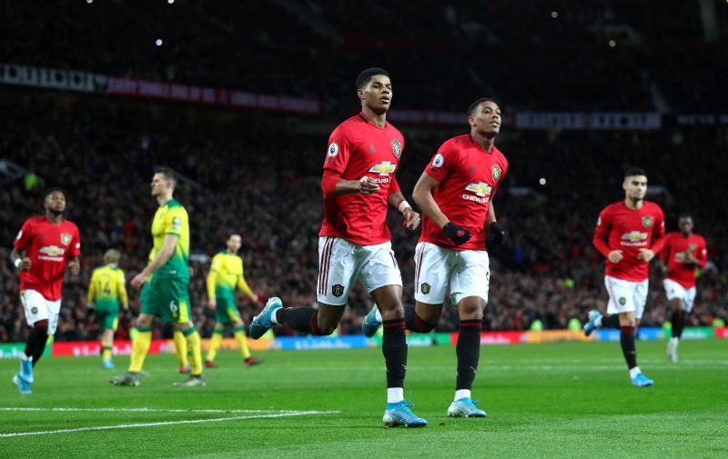 Martial and Rashford in action for Manchester United