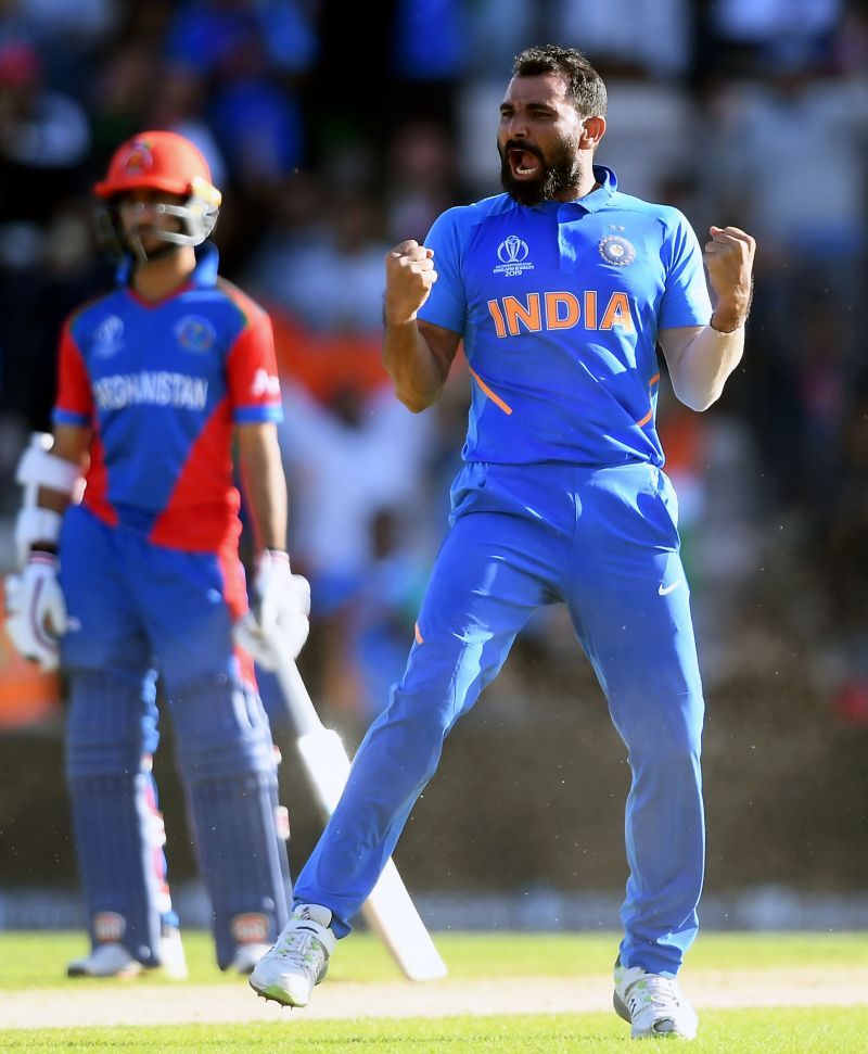 Shami celebrating his hat trick against Afghanistan in the 2019 World Cup.