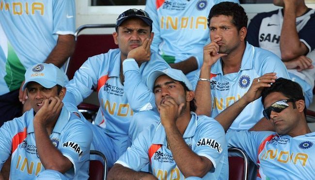 The Indian stares on in shock after their elimination from the 2007 World Cup