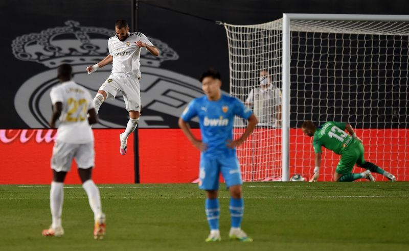 Benzema celebrates after scoring one of his career-best finishes for Real Madrid