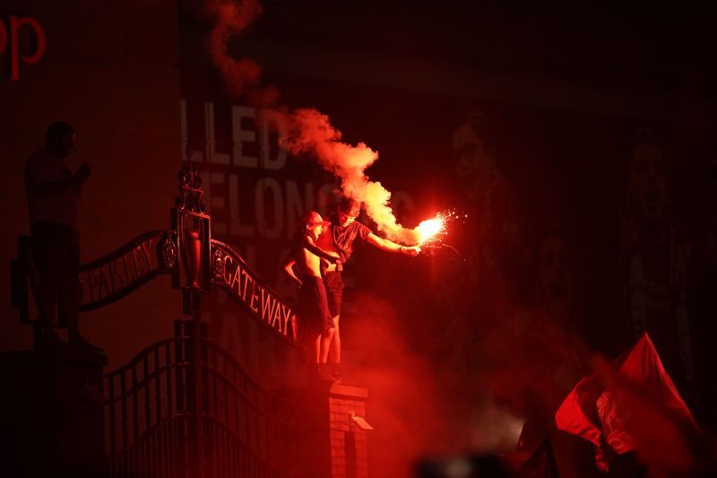 Liverpool fans celebrate their first league title in 30 years