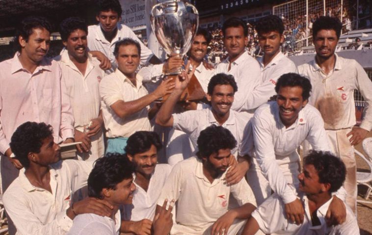 Enter captionKapil Dev and co. lift the 1990-91 Ranji Trophy