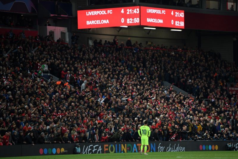 Lionel Messi looks on as Liverpool completed an improbable comeback to book a place in the Champions League final