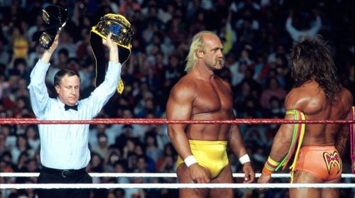 Then WWE World Champion Hulk Hogan faces off against WWE Intercontinental Champion The Ultimate Warrior at WrestleMania VI's 'Ultimate Challenge.'