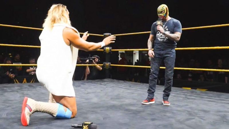 Rey Mysterio facing Kona Reeves in an NXT ring