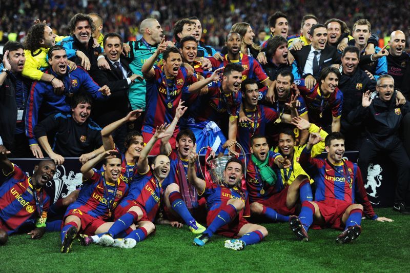 Pep Guardiola&#039;s Barcelona completes the double over Sir Alex Ferguson&#039;s Manchester United, beating them 3-1 in the UEFA Champions League final in London, 2011. Barcelona had also beaten the English side in the 2009 final in Rome.