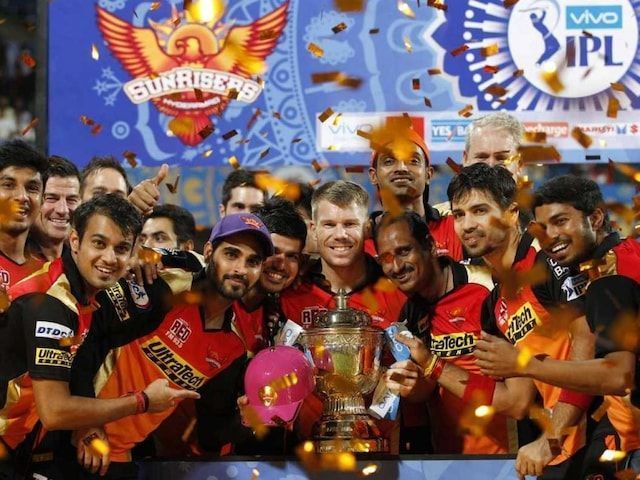 Sunrisers Hyderabad celebrating their IPL trophy in 2016
