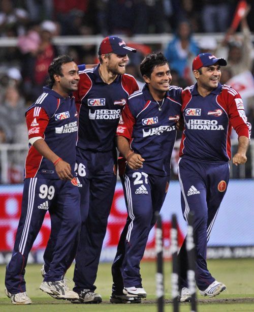 Delhi Capitals, then called Delhi Daredevils, celebrate after reaching the IPL 2009 semifinals.