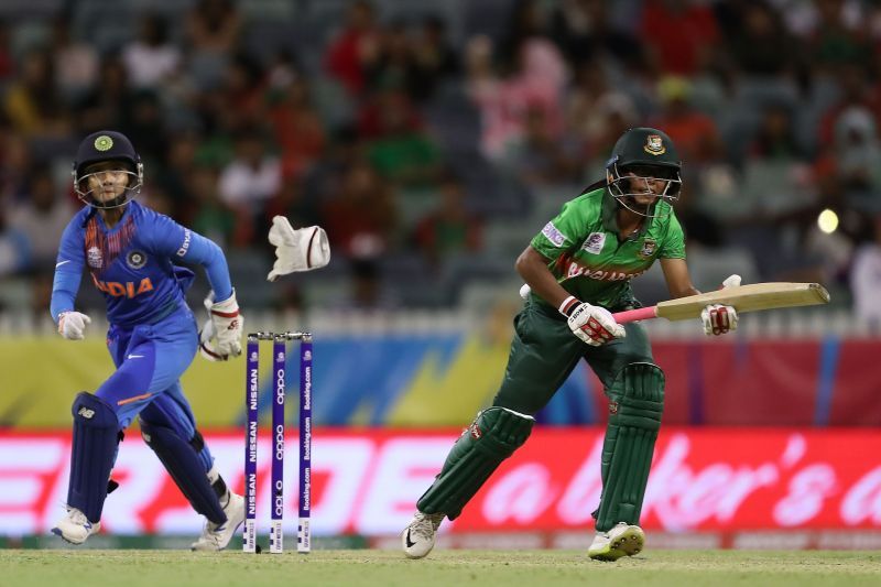 Taniya Bhatia (left) in action at the women&#039;s T20 World Cup.