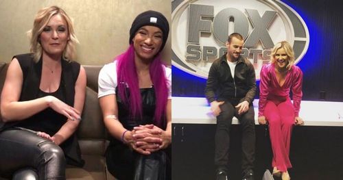 Renee Young with Sasha Banks and CM Punk.