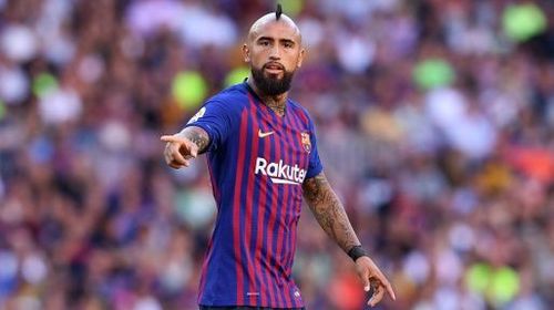 FC Barcelona's Arturo Vidal in action against RCD Mallorca in La Liga. He took just sixty-five seconds to score the opening goal.