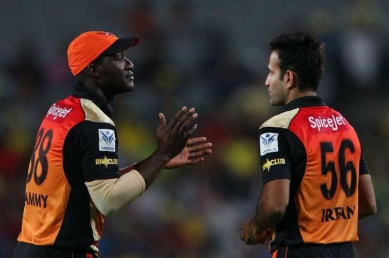 Daren Sammy and Irfan Pathan during an Indian Premier League match (Picture: MSN)