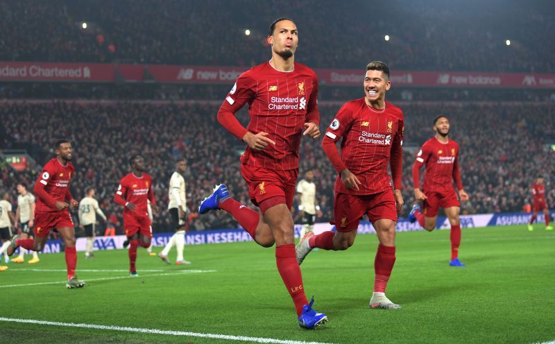 Van Dijk celebrates after a glorious headed goal