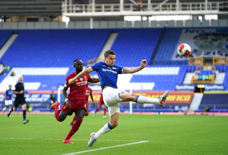 Sadio Mane was constantly challenged by Seamus Coleman at Goodison Park