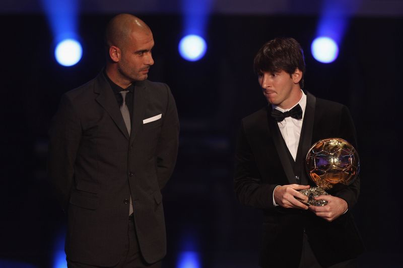 Pep Guardiola and Lionel Messi at the FIFA Ballon d&#039;Or Gala 2010