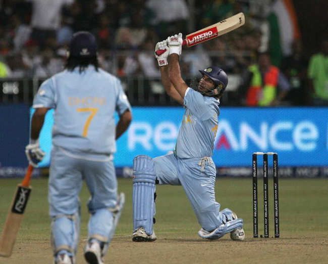 Yuvraj Singh hitting one of six sixes in that memorable Stuart Broad over at the 2007 T20 World Cup.