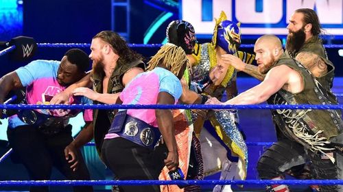 Forgotten Sons brawl with The New Day and Lucha House Party on WWE SmackDown