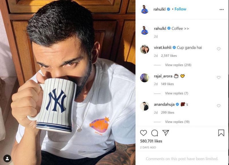 Virat Kohli's comment on KL Rahul's Instagram post