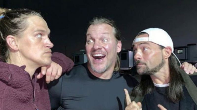 Chris Jericho with the stars of Jay and Silent Bob, Kevin Smith and Jason Mewes