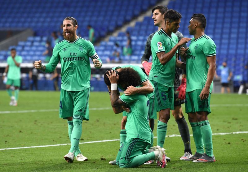 Real Madrid players celebrating the victory at full-time