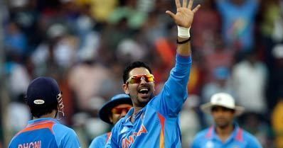 Yuvraj signals to the dressing room after taking a 5-for