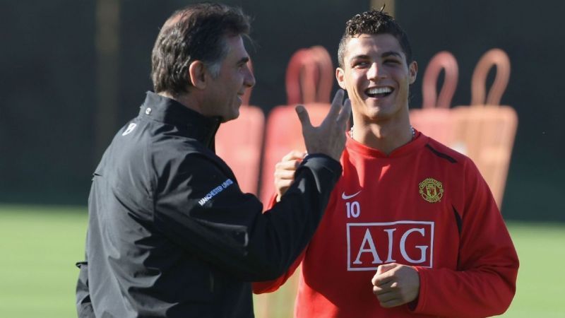 Cristiano Ronaldo (right) and Carlos Queiroz at Manchester United.