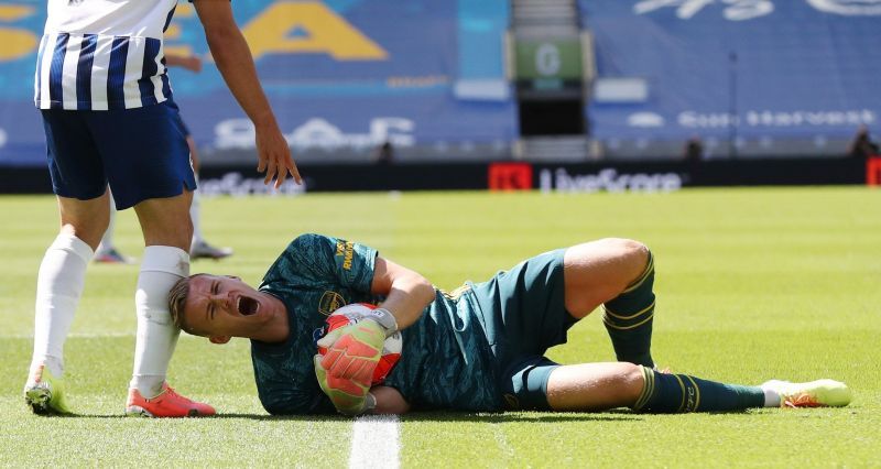 Leno(R) suffered a terrible injury against Brighton