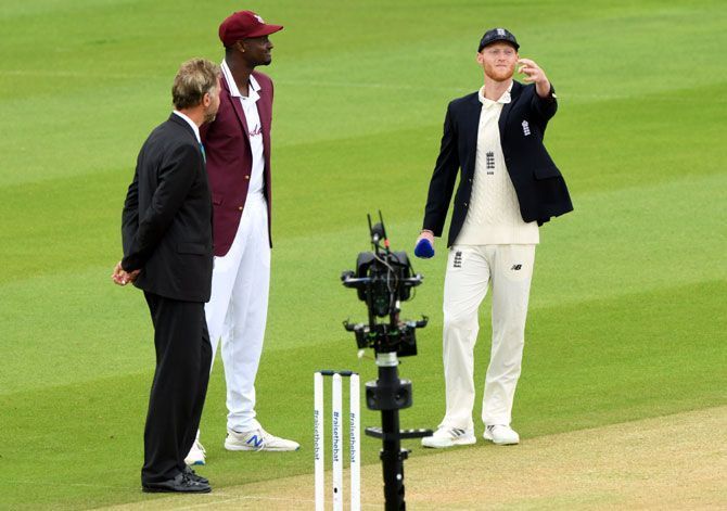 Ben Stokes flips the coin as England's 81st Test captain in the 1st Test vs West Indies at Southampton.