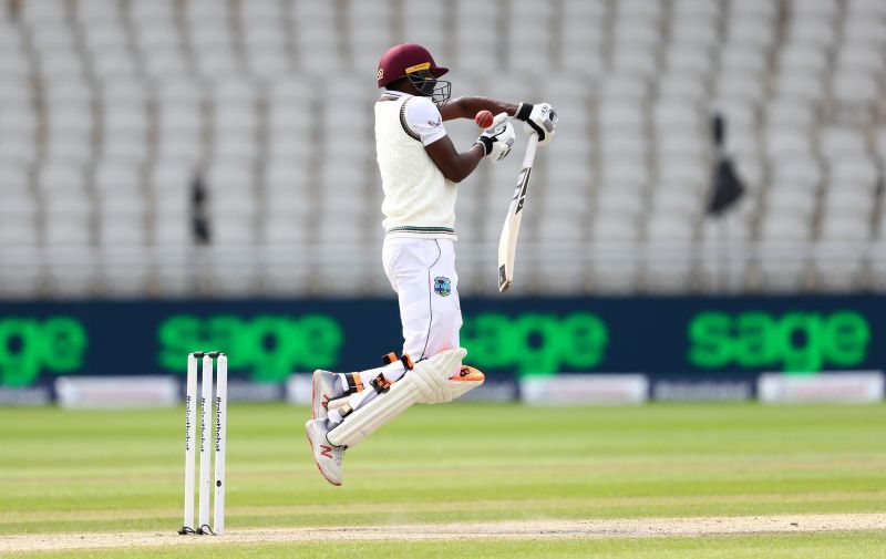 West Indies' Shamarh Brooks copped a lot of chin music.