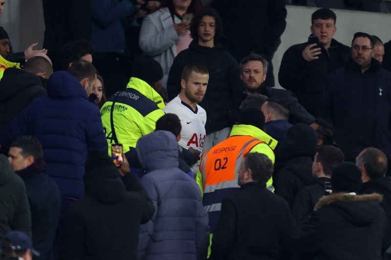 EPL midfielder Eric Dier jumps into the stands after the FA Cup game against Norwich City