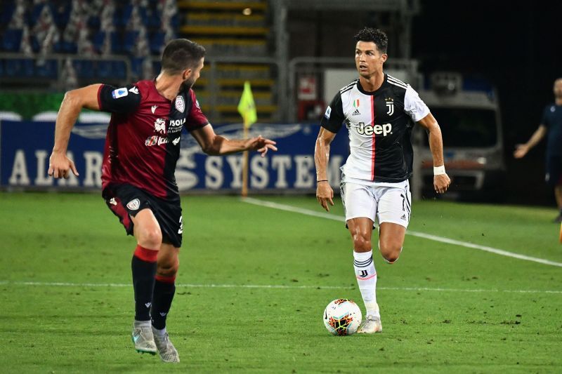 Cristiano Ronaldo in action against Cagliari Calcio
