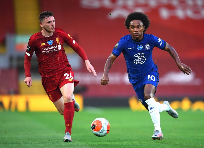Willian for Chelsea FC against Liverpool FC in the Premier League