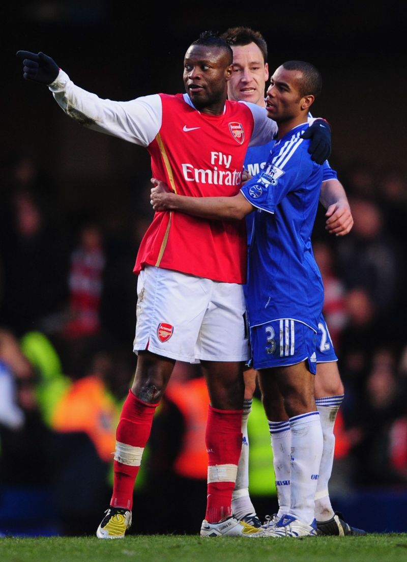 William Gallas and Ashley Cole with their new clubs, Arsenal and Chelsea