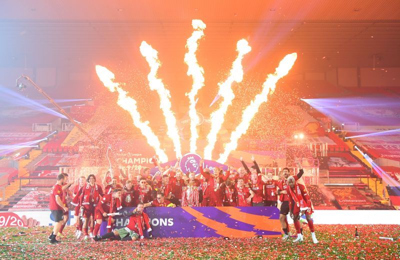 Liverpool FC celebrate their Premier League win.