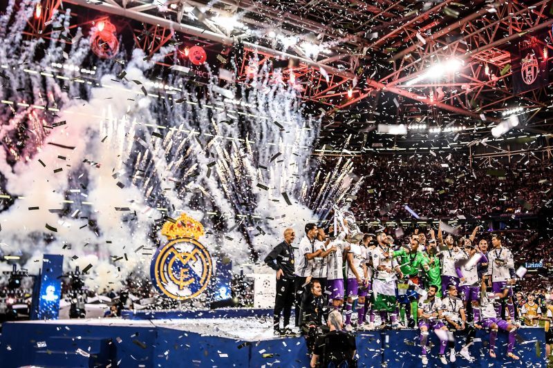 Real Madrid celebrate after winning the Champions League final against Juventus