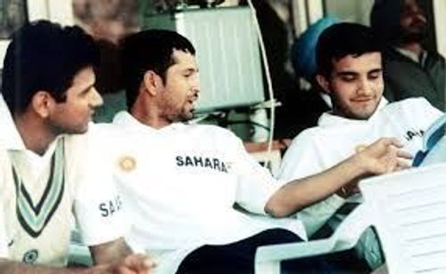 Ganguly, Tendulkar and Dravid sharing a light moment