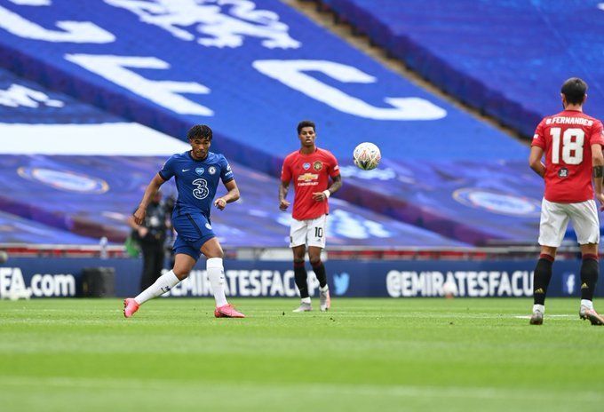 Reece James in action against Manchester United