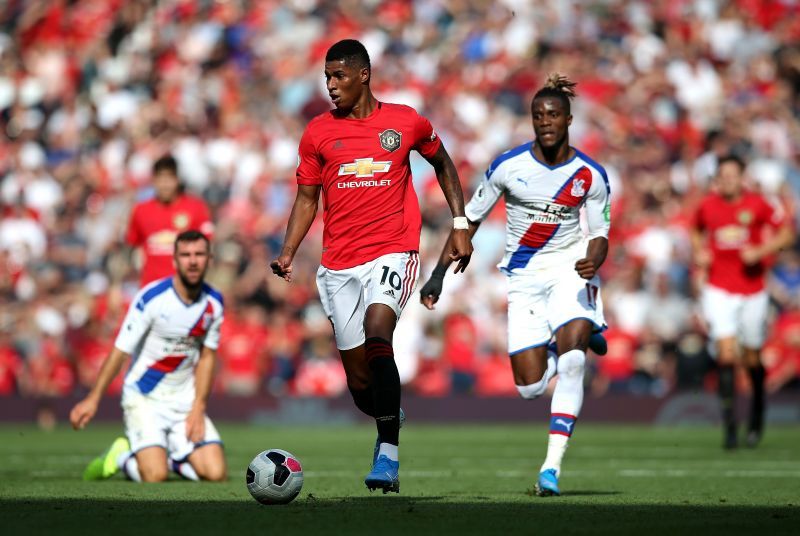 Marcus Rashford in action during Crystal Palace&#039;s visit to Old Trafford