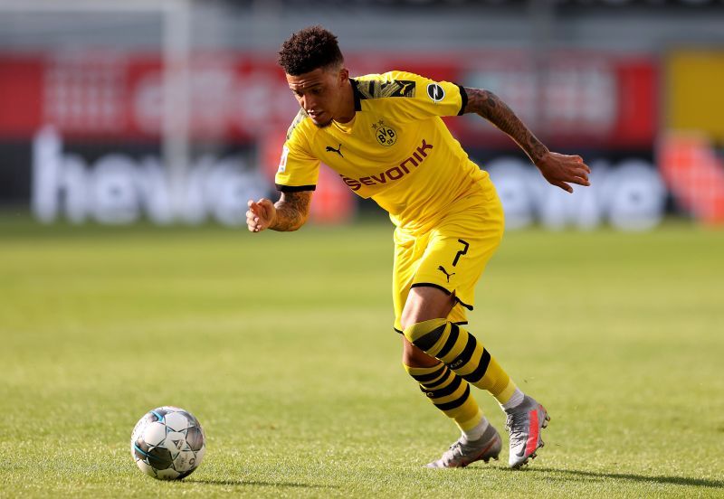 Jordan Sancho with the football at his feet.