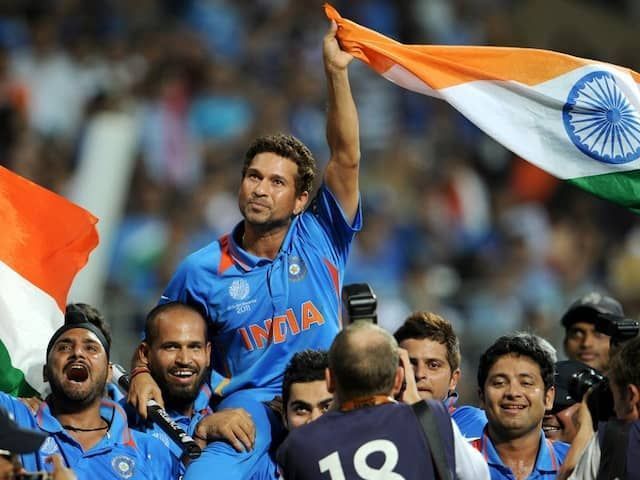 Sachin Tendulkar pictured in a lap of honour after winning the 2011 World Cup at home