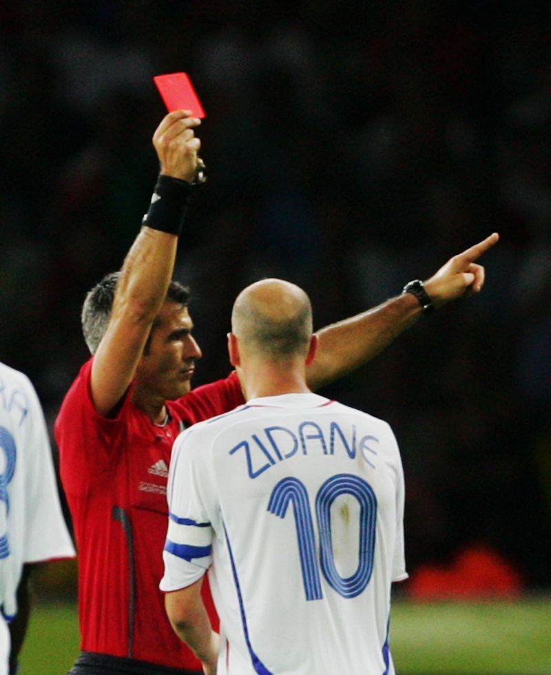 Zinedine Zidane&#039;s playing career ended with a red card at the 2006 FIFA World Cup final
