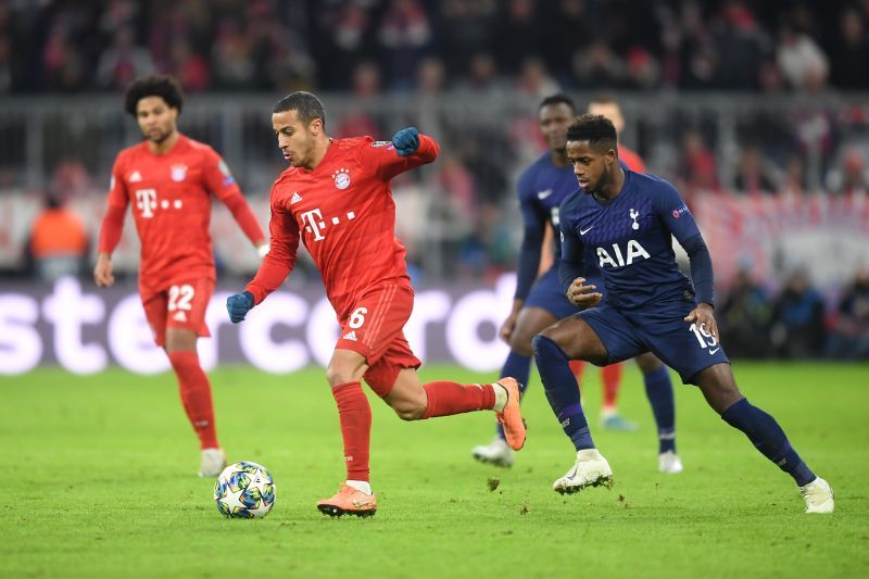 Thiago in action for Bayern in the Champions League