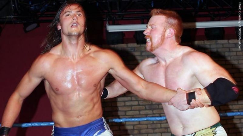 Drew Galloway competing against Sheamus O'Shaunessy.