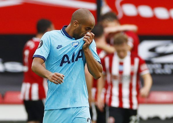 Lucas Moura in disgust as Spurs concede a goal against Sheffield United in their previous EPL fixture