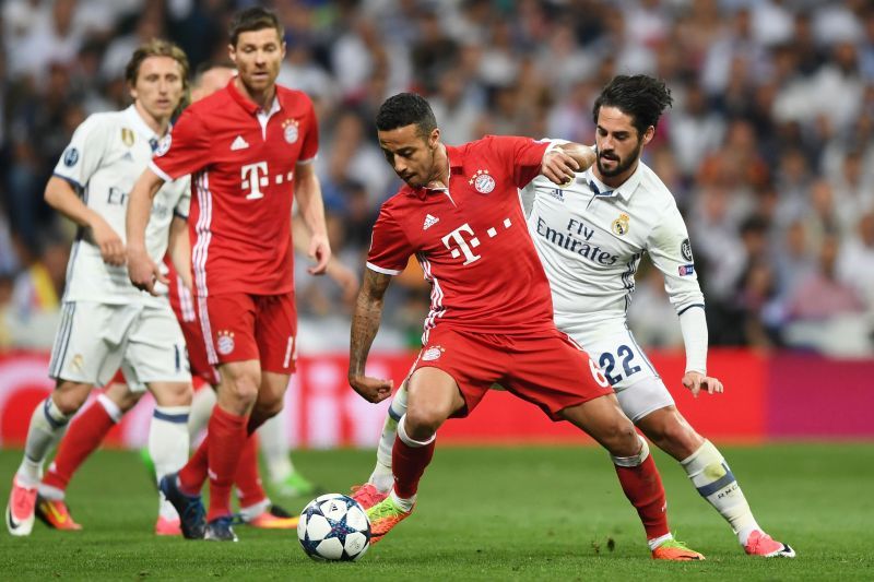 Thiago in action for Bayern Munich against Real Madrid