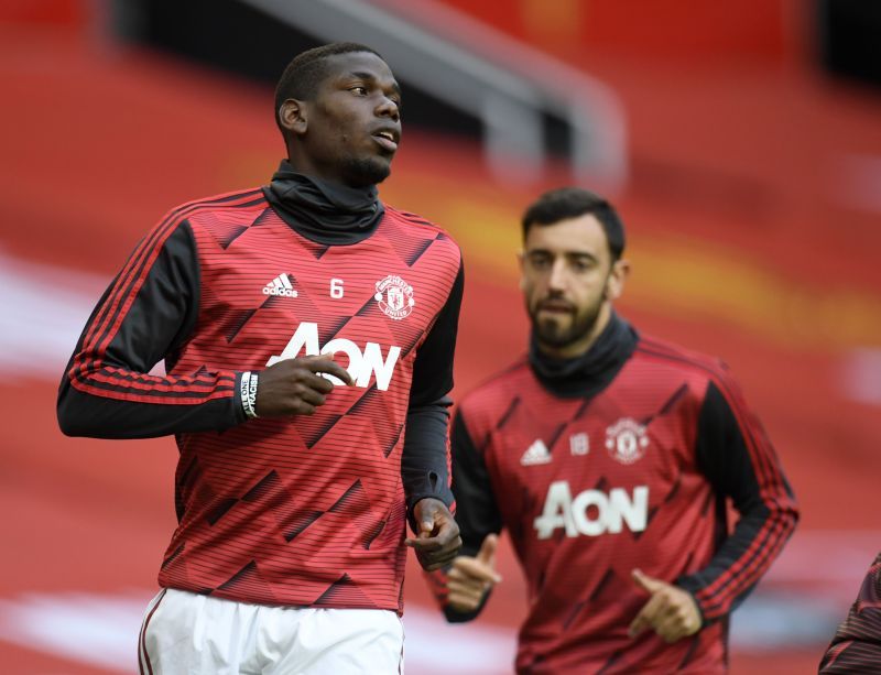 Paul Pogba and Bruno Fernandes in training