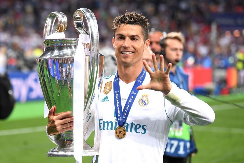 Cristiano Ronaldo celebrates his fifth UEFA Champions League success in 2018.