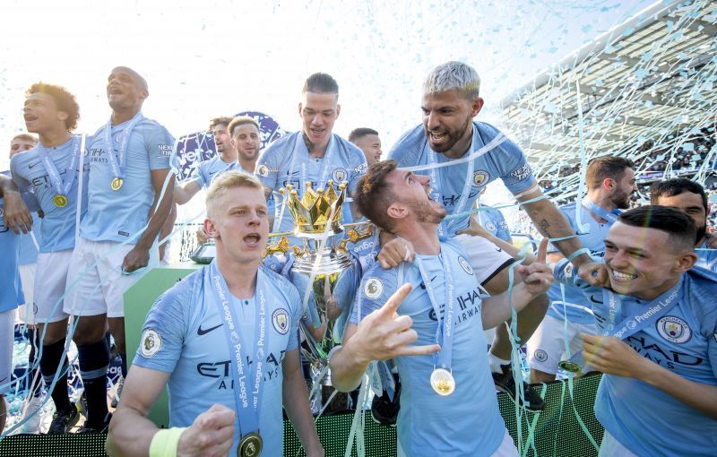 Manchester City celebrating their 2018/19 title win